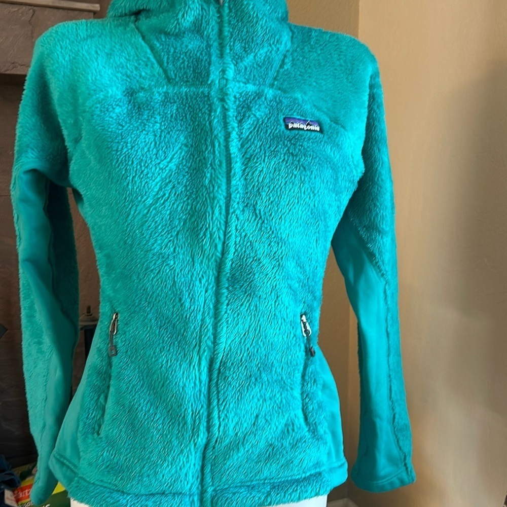 Patagonia women’s zip up hooded Sherpa sweater small